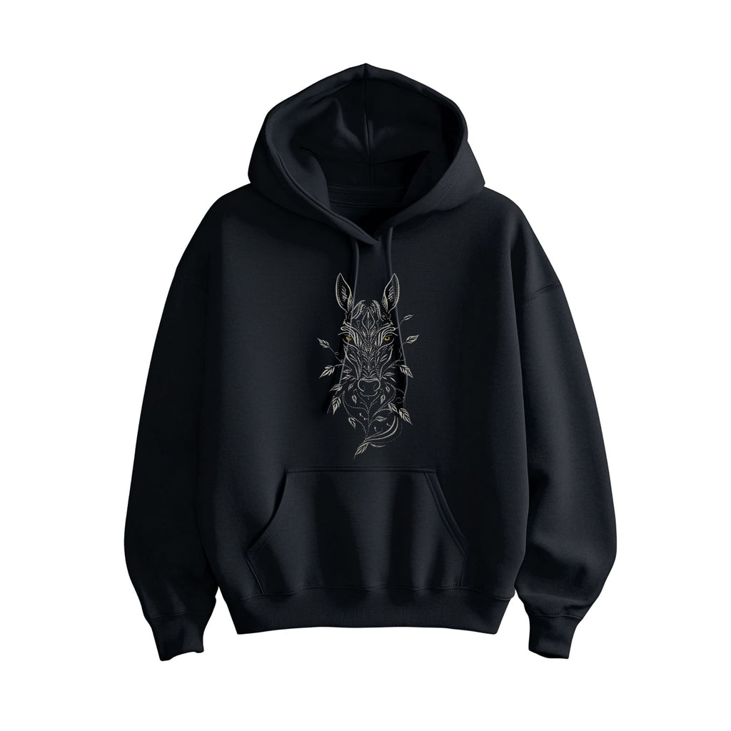Felpa unisex ricamo cavallo tatoo style  in COTONE ORGANICO E POLIESTERE RICICLATO