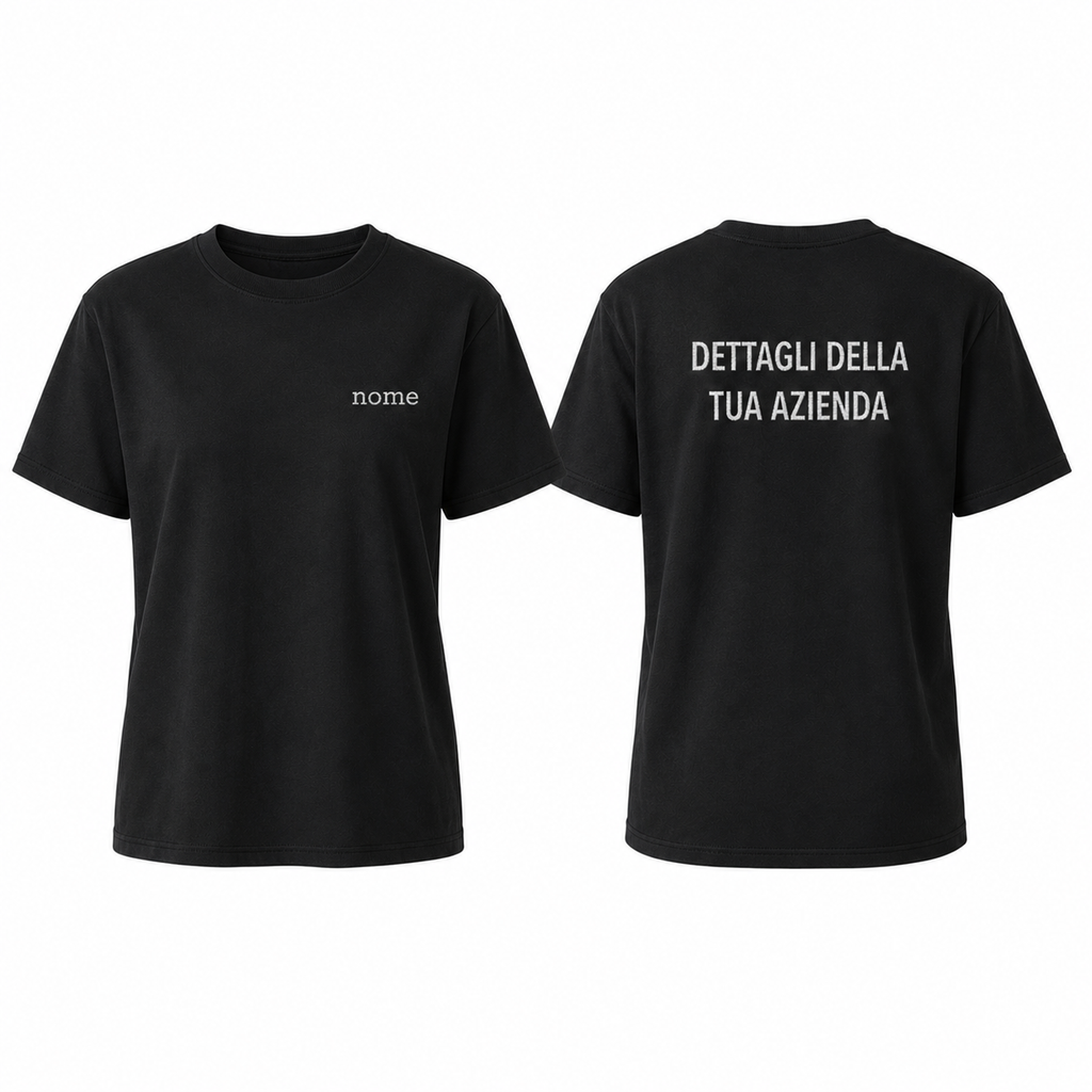 T-shirt unisex LUX ricamo NOME RICAMATO lato cuore e dettagli sulla schiena