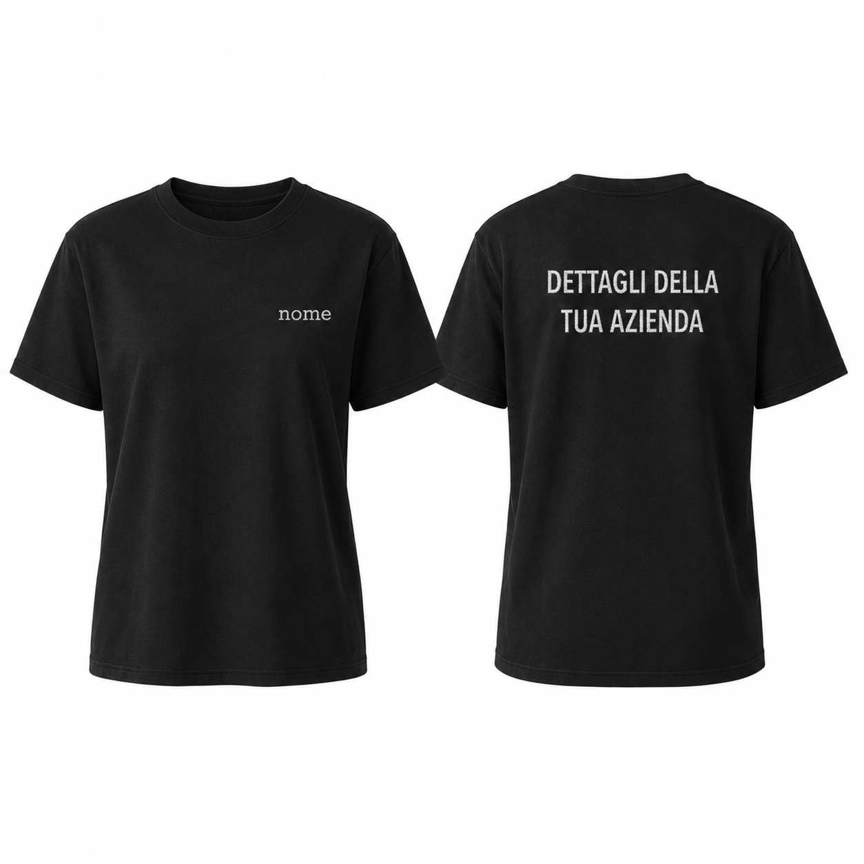 T-shirt unisex LUX ricamo NOME RICAMATO lato cuore e dettagli sulla schiena