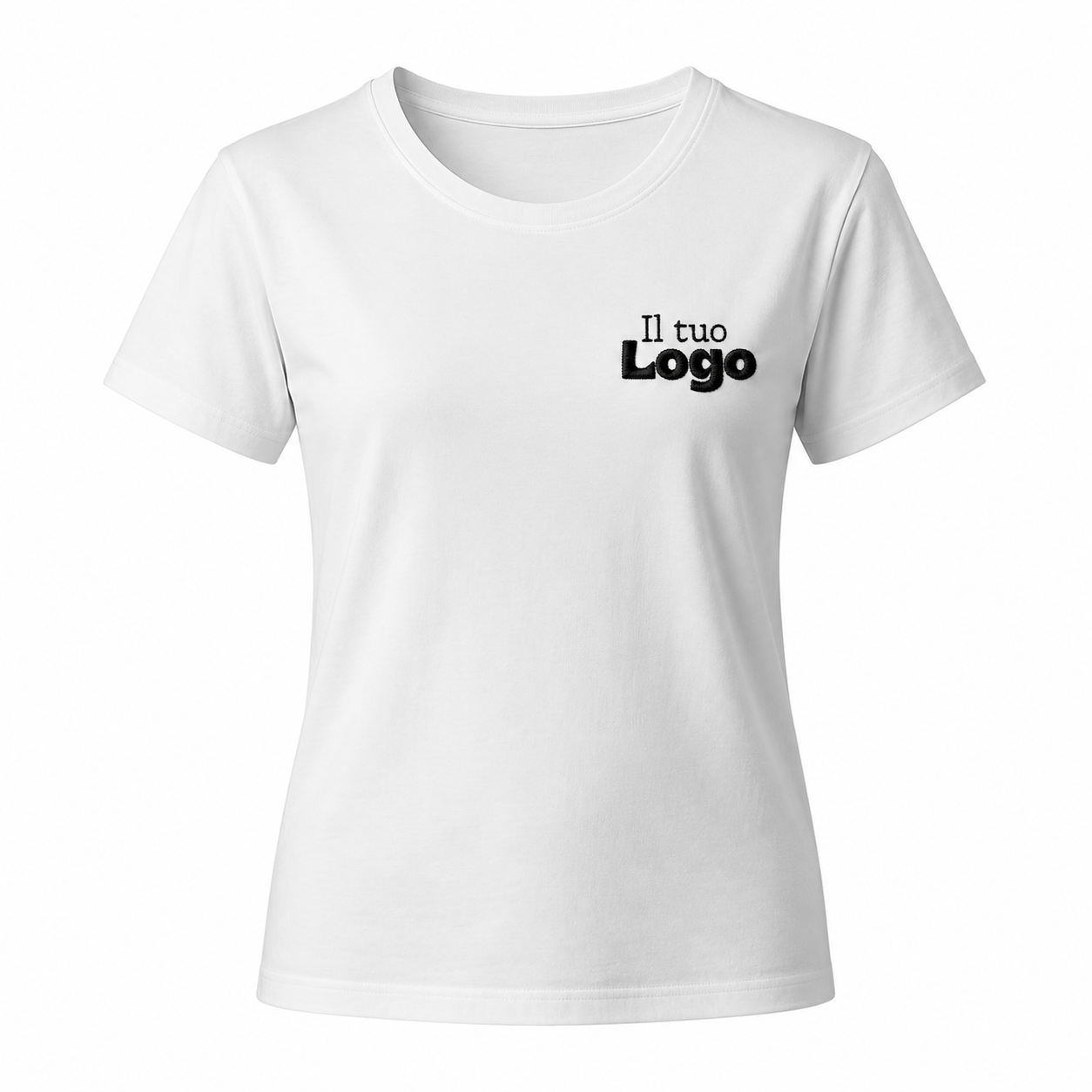 T-shirt donna ricamo LOGO RICAMATO lato cuore