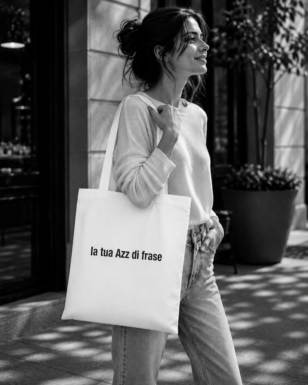 Shopper in COTONE CANVAS ORGANICO pesante con FRASE RICAMATA PERSONALIZZATA