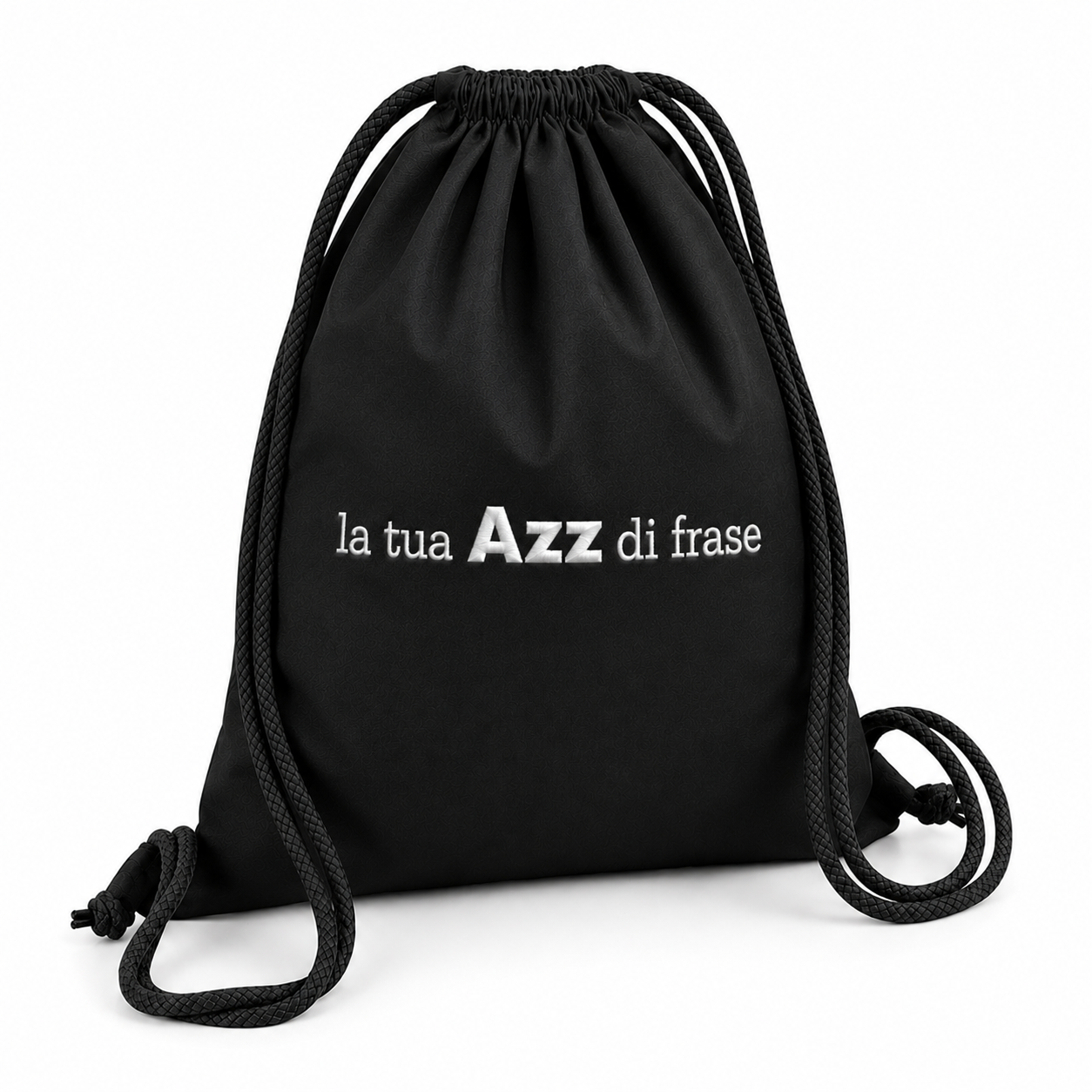 Sacca sportiva in COTONE ORGANICO personalizzato con FRASE RICAMATA