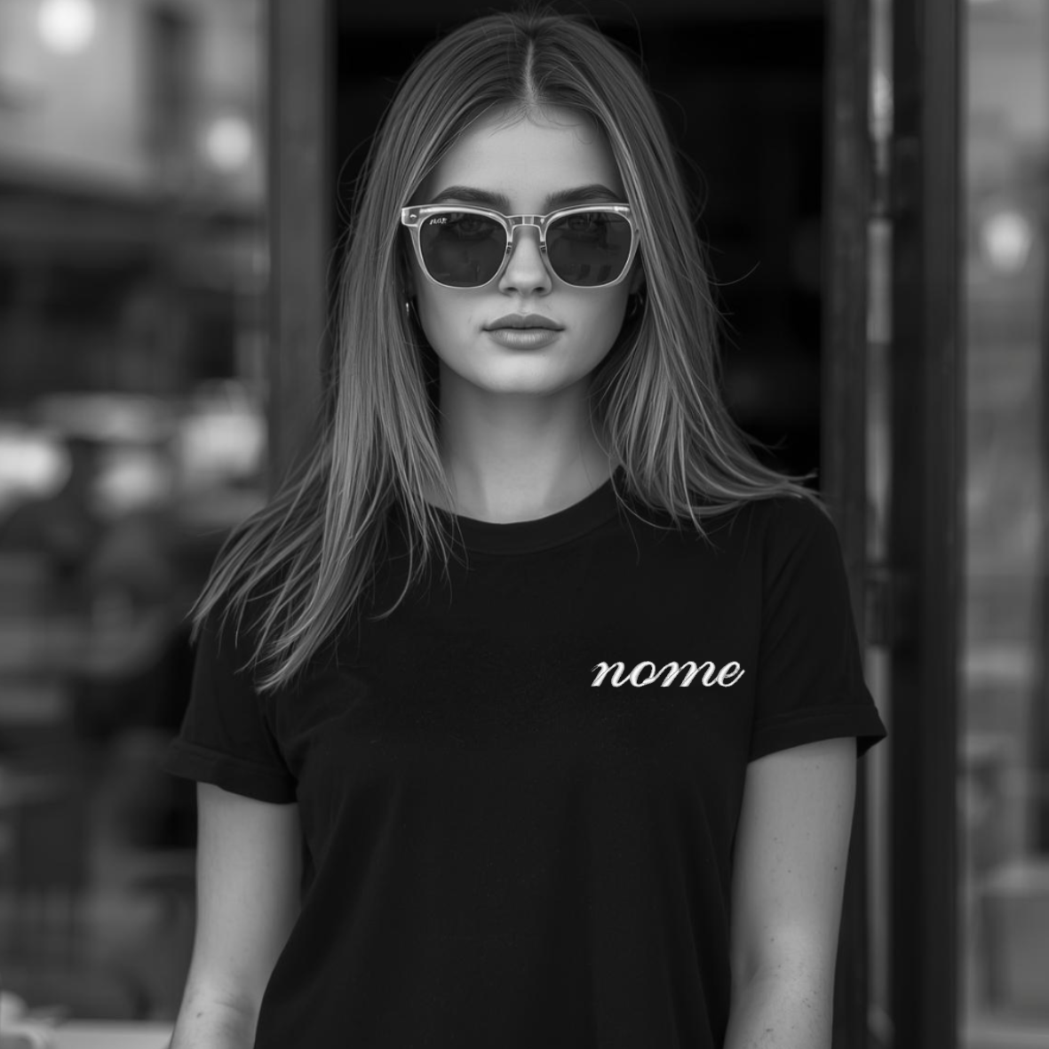 T-shirt donna ricamo NOME RICAMATO lato cuore