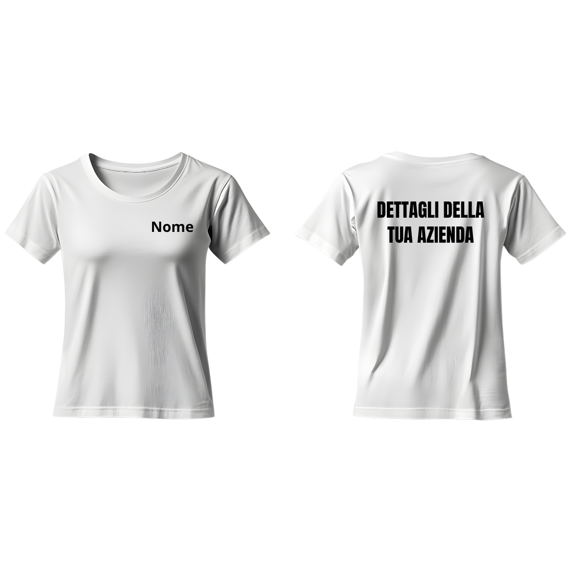 T-shirt donna ricamo NOME lato cuore e dettagli sulla schiena