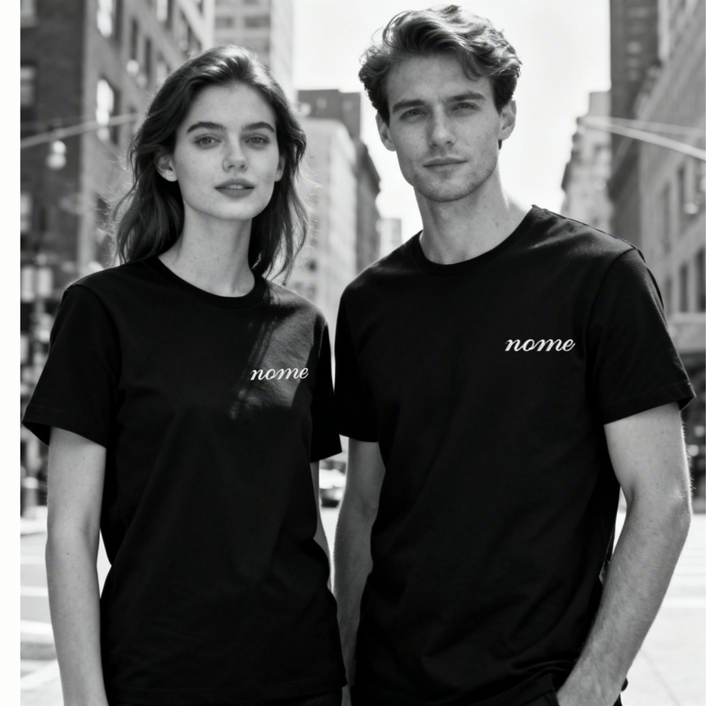 T-shirt unisex LUX ricamo NOME RICAMATO lato cuore e dettagli sulla schiena