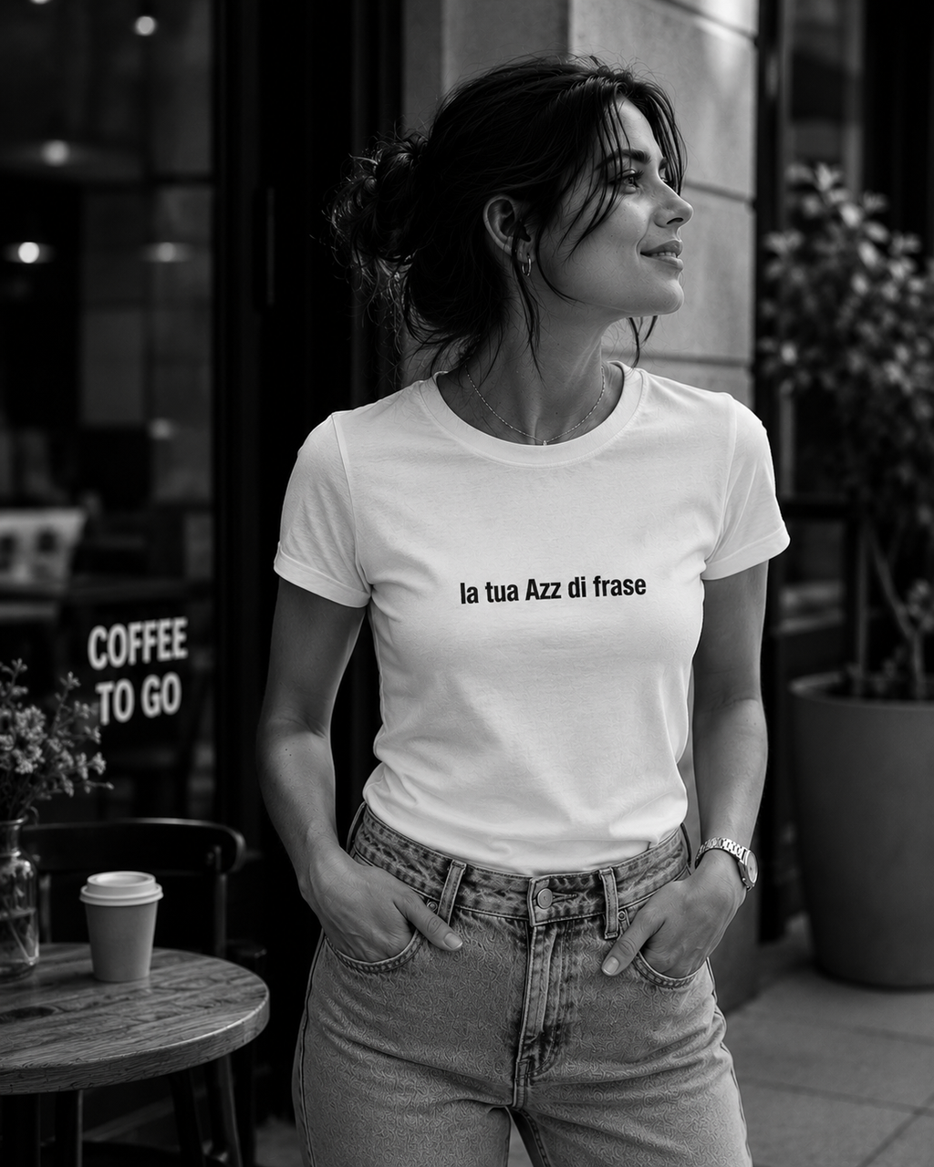 T-shirt donna in COTONE ORGANICO con FRASE RICAMATA PERSONALIZZATA