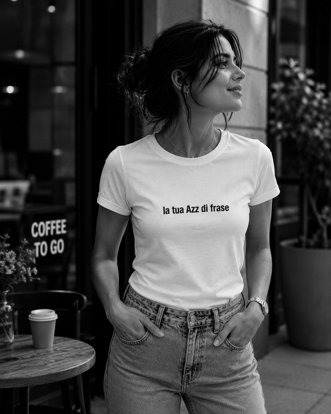 T-shirt donna in COTONE ORGANICO con FRASE RICAMATA PERSONALIZZATA