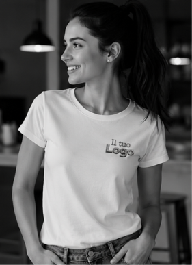 T-shirt donna ricamo LOGO RICAMATO lato cuore