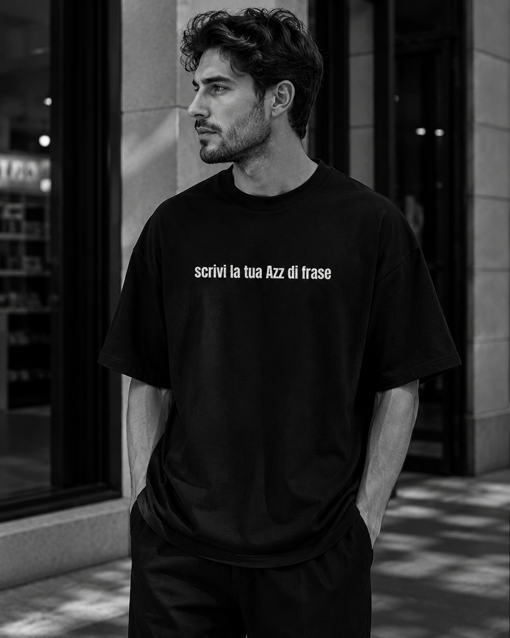 T-shirt oversize  uomo IN COTONE VEG con FRASE RICAMATA PERSONALIZZATA
