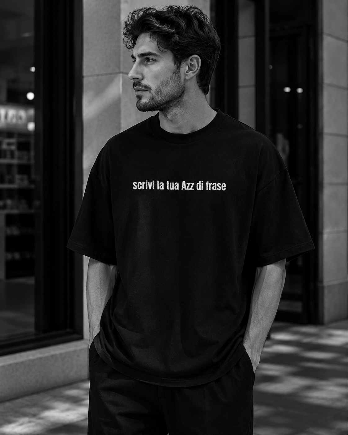 T-shirt oversize  uomo IN COTONE VEG con FRASE RICAMATA PERSONALIZZATA